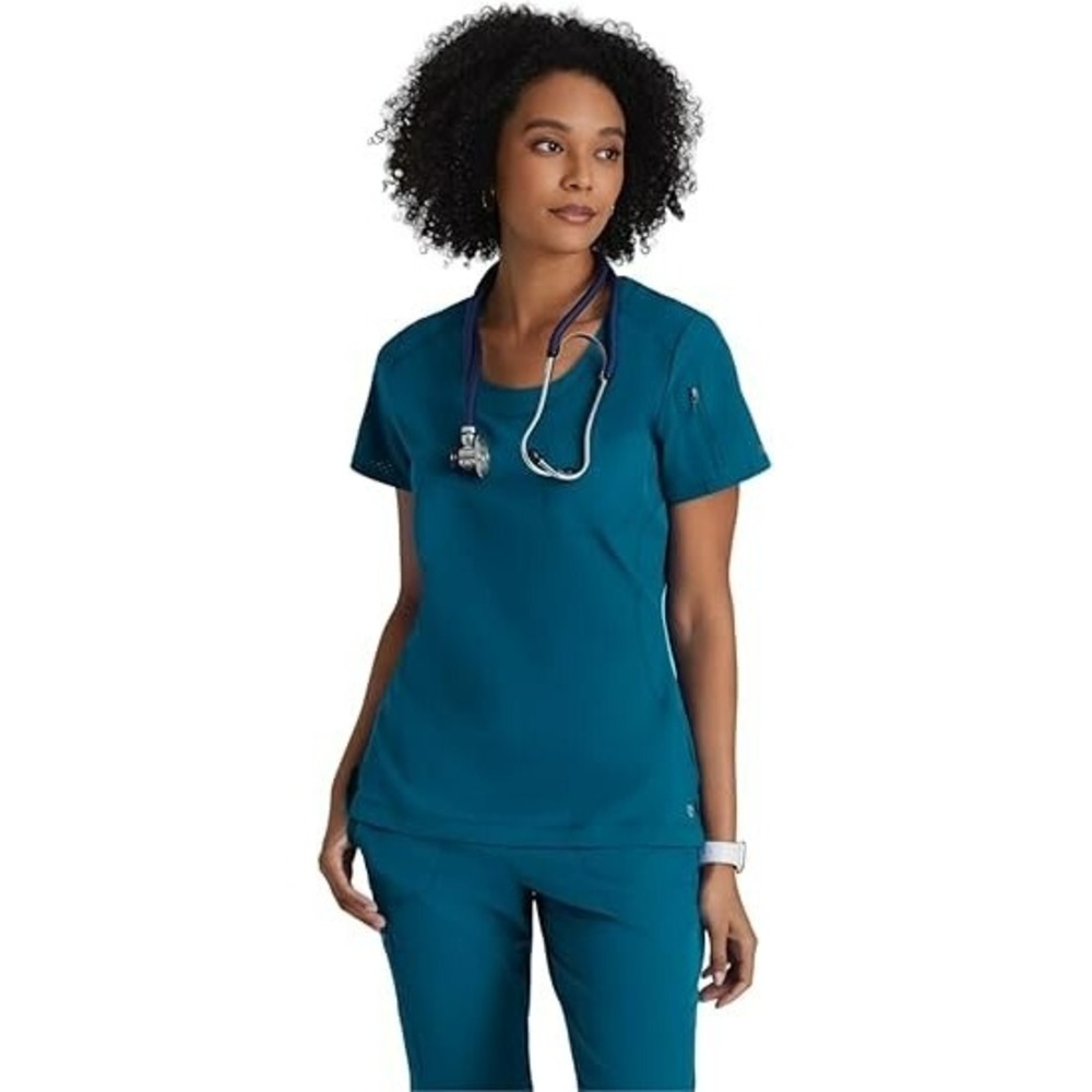 Barco One Uplift Women's Scoop Neck Scrub Top Blue Green Size XS anti-static NEW